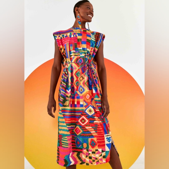 Farm Rio Patches Tshirt dress with padded shoulders sz S - Picture 3 of 12